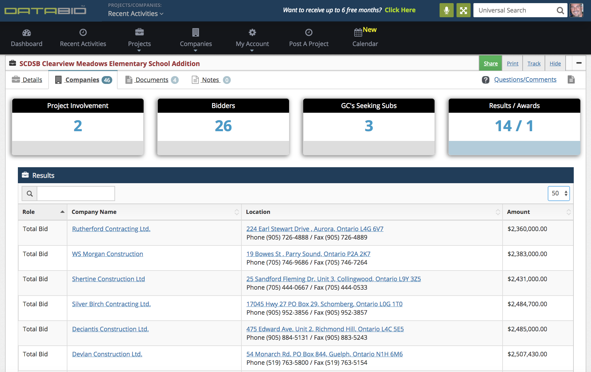 DataBid Bid Results Page